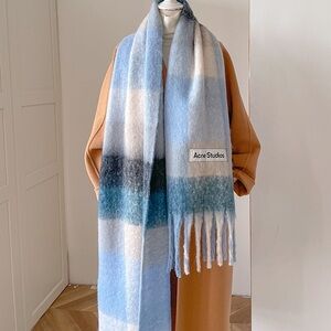 Acne Studios Blue and White Plaid Scarf
